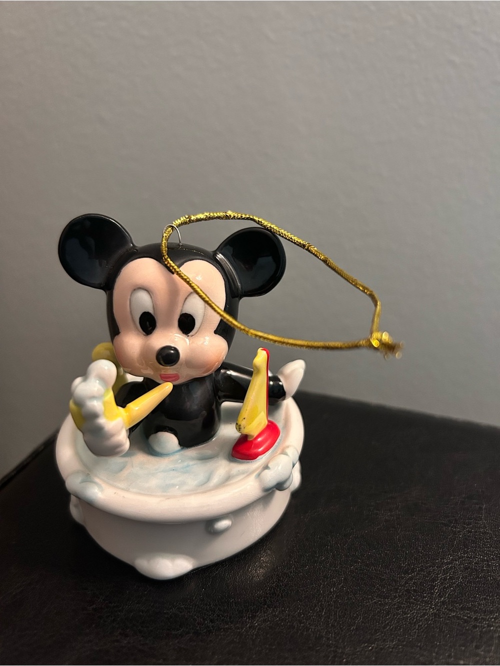 Mickey Vintage Bubble Bath Mouse Ceramic Christmas Ornament with Yellow Accents